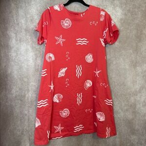 Vintage 90's Links Beach Nautical Themed Tshirt‎ Dress Size Small PETITE Coral
